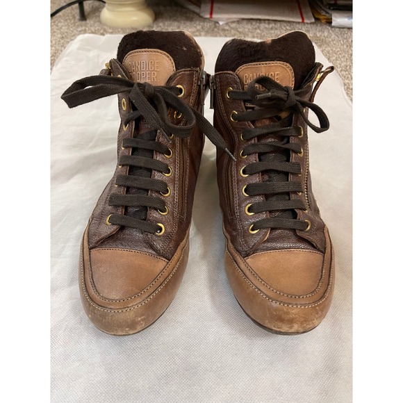 Candice Cooper Shoes - Candice Cooper Womens Lucia Brown Leather Top Zip Sneakers Made in Italy Size 38